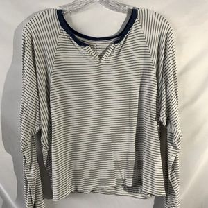 Long Sleeve V-Neck, White with Blue Stripes